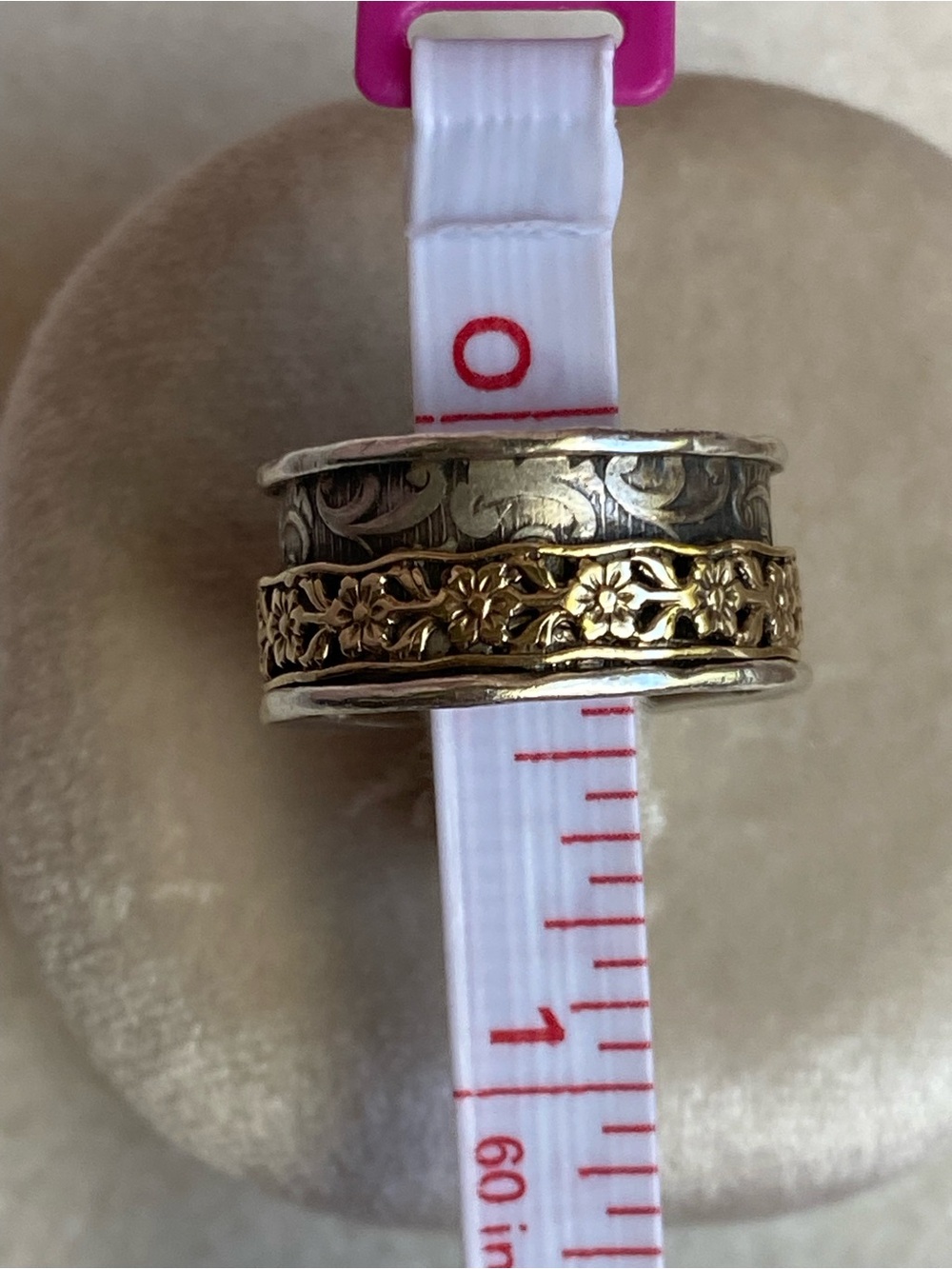 14k Gold & Sterling Floral Spinner Ring - Picture 8 of 9